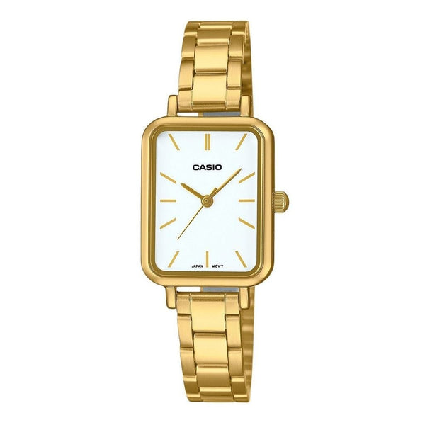 CASIO & VINTAGECasio LTP - V009G - 7EUDF Women's Watch – 38mm Gold - Tone Rectangular Case, White Dial, Stainless Steel Bracelet, Water ResistantWATCHESEcecile