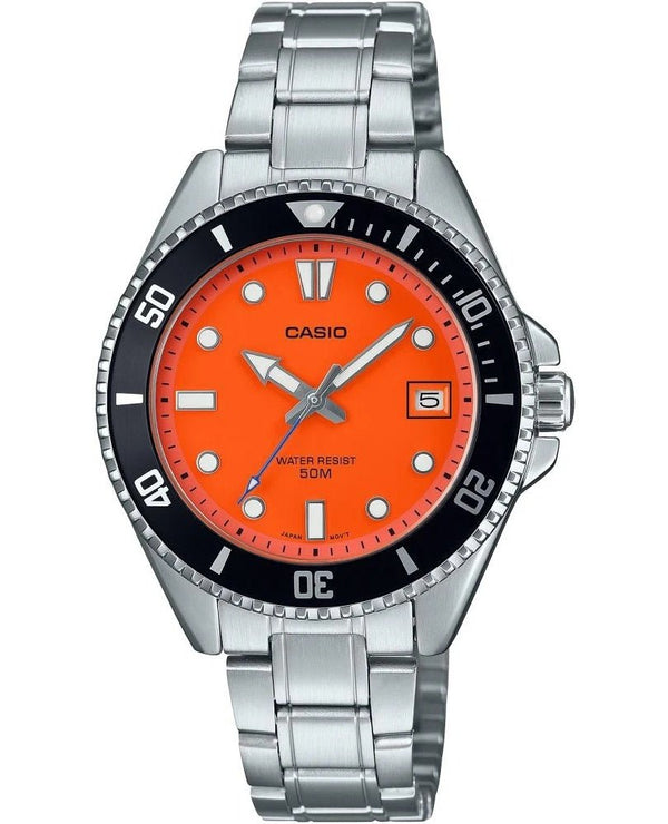 CASIO & VINTAGECasio MDV - 10D - 4A1VDF Men's Diver's Watch - Orange Dial, Stainless SteelWATCHESEcecile