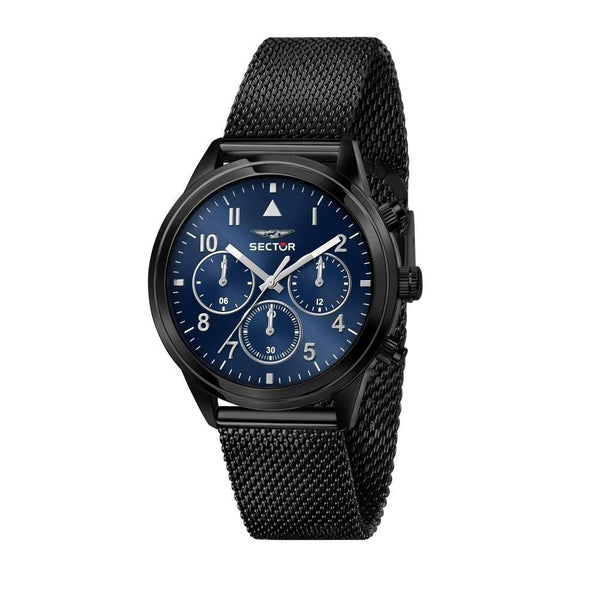 SECTORSector 670 R3253540010 Men's 40 mm Dual - Time Watch – Blue Dial, Black PVD Steel Mesh, 5 ATMWATCHESEcecile