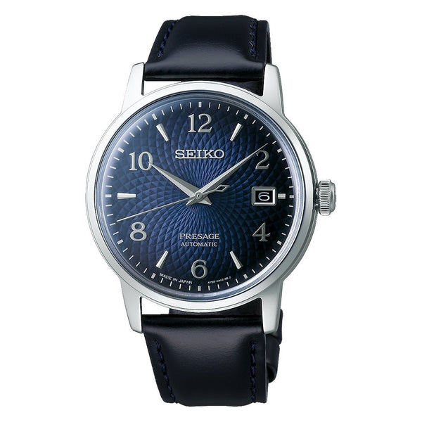 SEIKOSeiko Presage SRPE43J1 Cocktail Time 'Old Clock' Automatic Watch – Blue Dial, Leather StrapWATCHESEcecile
