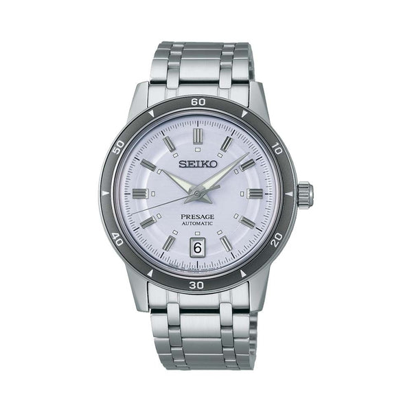 SEIKOSeiko Presage SRPL73J1 Style 60's Auto Watch - Silvery Violet Dial, Steel BraceletWATCHESEcecile