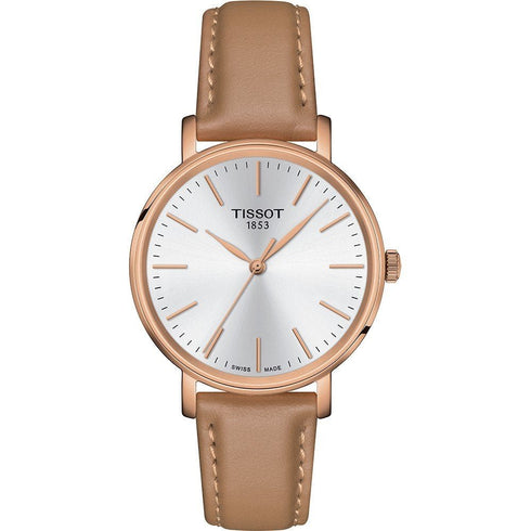 TISSOTTissot Everytime Lady Watch - Silver Dial, Rose Gold PVD Case, Beige Leather StrapWATCHESEcecile