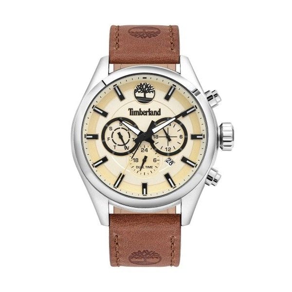 TIMBERLANDTimberland Ashmont TBL16062JYS/14 Men's 46mm Beige Dial Quartz Watch, Brown Leather StrapWATCHESEcecile