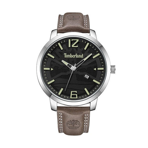 TIMBERLANDTimberland TDWGB2132401 Clarksville Men's Watch – 48mm Silver Stainless Steel Case, Black Dial, Brown Leather Strap, Date Display, Quartz Movement, 5 ATM Water ResistanceWATCHESEcecile