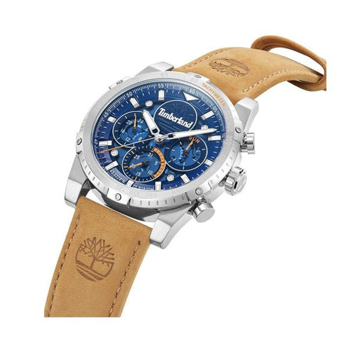 TIMBERLANDTimberland Sherbrook TDWGF0009404 Men's 45mm Blue Dial Quartz Watch – Brown Leather StrapWATCHESEcecile
