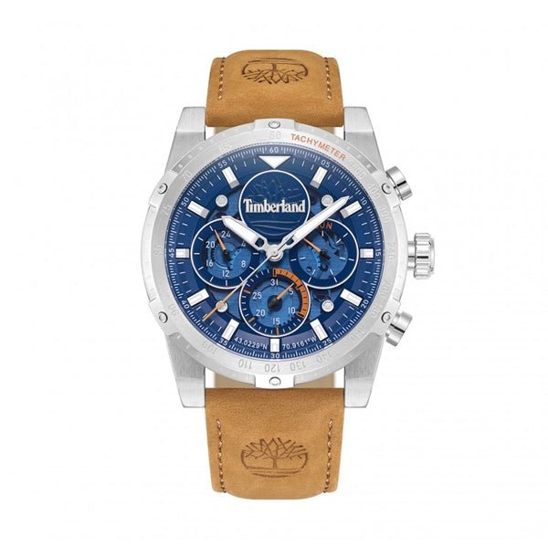 TIMBERLANDTimberland Sherbrook TDWGF0009404 Men's 45mm Blue Dial Quartz Watch – Brown Leather StrapWATCHESEcecile