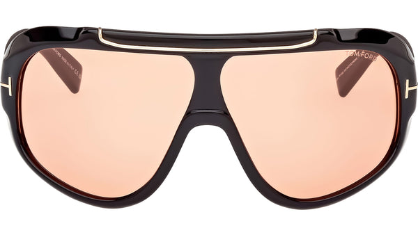 Tom Ford RELLEN FT1093 Occhiali da sole a scudo unisex - Lenti marroni fotocromatiche da 71 mm, montatura nera