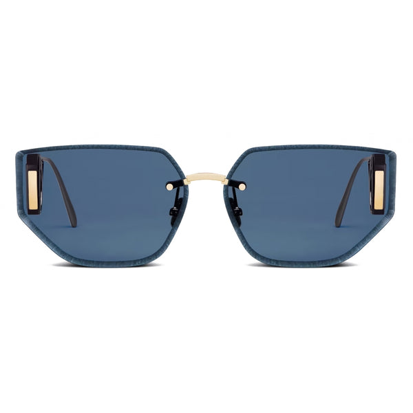 Occhiali da sole Dior 30 Montaigne B3U Butterfly - 65 mm senza montatura, aste CD dorate, lenti blu sfumate, UV400