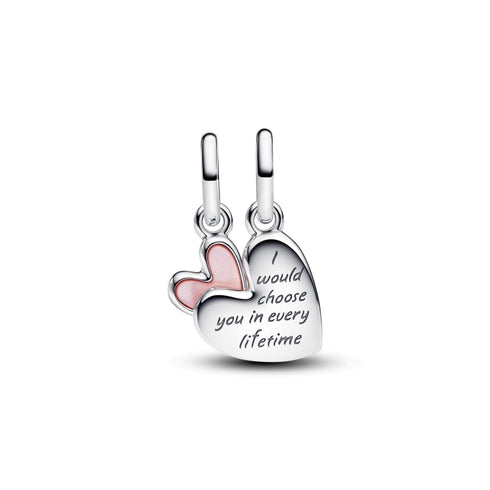Pandora Splittable Mother & Daughter Dangle Charm 793766C01 - Sterling Silver, Pink Enamel Hearts