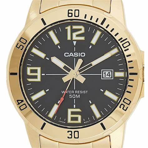 Casio MTP-VD01G-1BVUDF Men's Watch - Black Dial, Gold-Plated Stainless Steel Bracelet