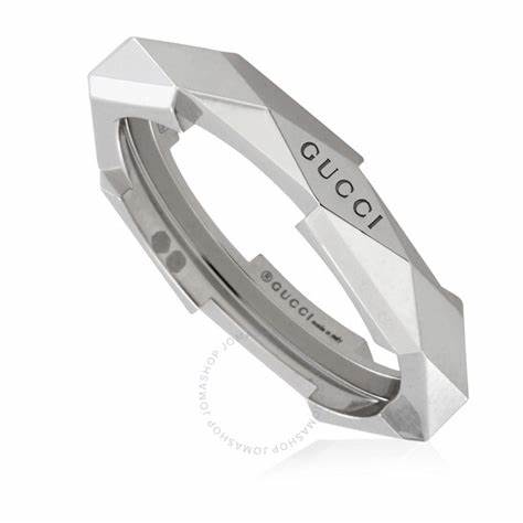 Gucci Link to Love 18ct White Gold 4mm Studded Ring - Size 6