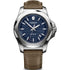 Victorinox I.N.O.X. Mechanical Men's Watch - Stainless Steel Case, Blue Dial, Brown Wood Strap