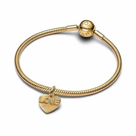 Pandora Charm penzolante a forma di cuore - placcato oro 14k con pietre scintillanti