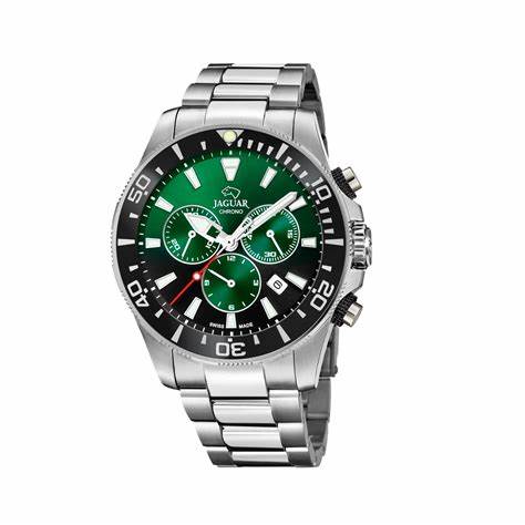 Jaguar Men's Swiss Quartz Chronograph Watch - Model J861/9, Stainless Steel Case, Green Dial, Sapphire Crystal