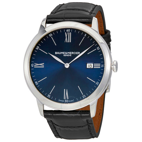 Baume & Mercier Classima MOA10324 Reloj de cuarzo para hombre - Esfera azul, correa de piel negra