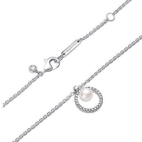 Collana Pandora 393165C01-45 con perle d'acqua dolce coltivate e pavé - Argento, zirconi, 45 cm