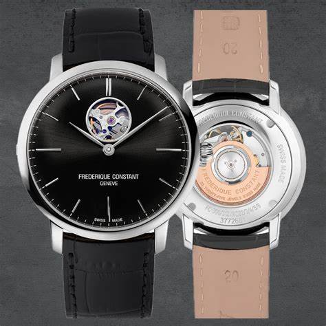 Frederique Constant Slimline Heart Beat Automatic FC-312B4S6 – Black Dial, Black Leather Strap