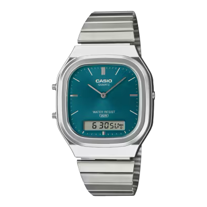 Reloj analógico-digital vintage Casio AQ-240E-3AEF con esfera azul plateada