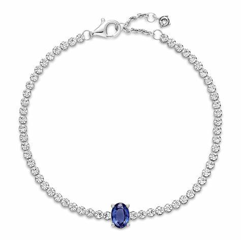 Pandora 590039C01-16 Bracciale tennis Pavé scintillante - Argento 925 con cristalli blu e zirconi chiari, misura 16 cm