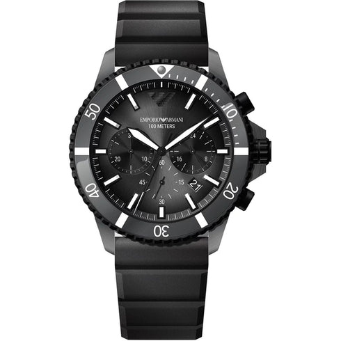 Emporio Armani AR11515 Men's Chronograph Watch - Black Silicone Strap, 43mm