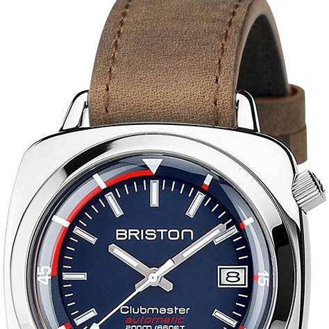 Briston Clubmaster Diver Automatic Watch 42mm Navy Blue Dial Brown Leather Strap 17642.PS.D.15.LVBR