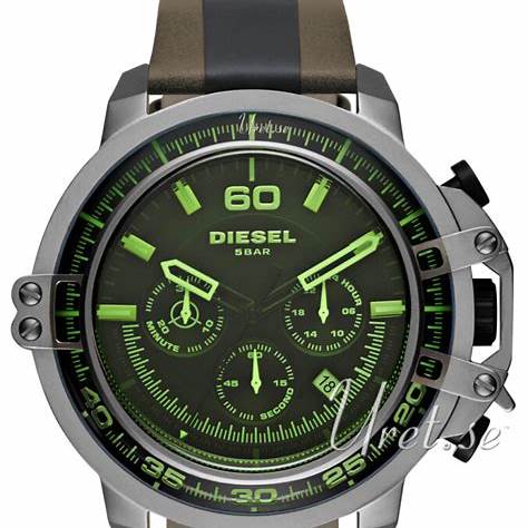 Diesel Deadeye DZ4407 Men's Watch - Black Dial, Green Crystal, Brown Leather Strap