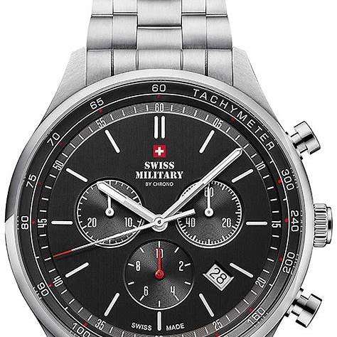 Swiss Military SM34081-01 Men's Analog Quartz Chronograph Watch - Stainless Steel with Black Dial