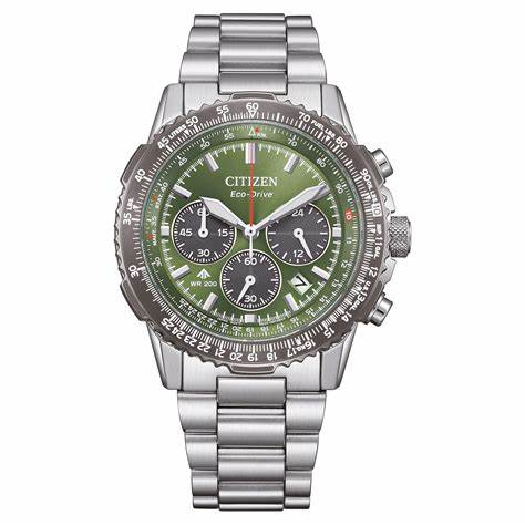 Citizen Promaster CA4664-60W Men's Green Dial Chronograph Watch – Eco-Drive, 40mm, 200M WR