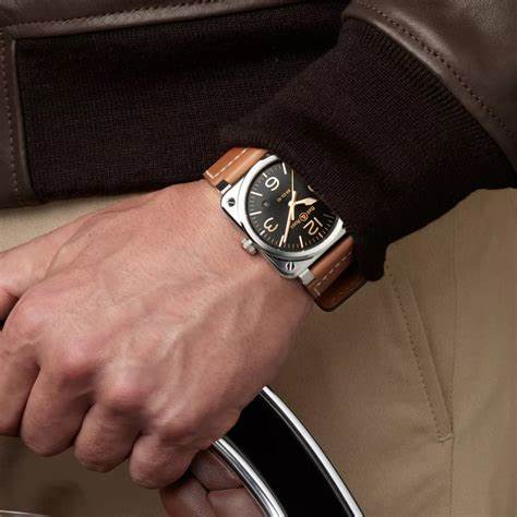 Bell & Ross BR 03-92 Golden Heritage BR0392-GH-ST/SCA - 42mm Esfera Negra, Correa de Piel Marrón