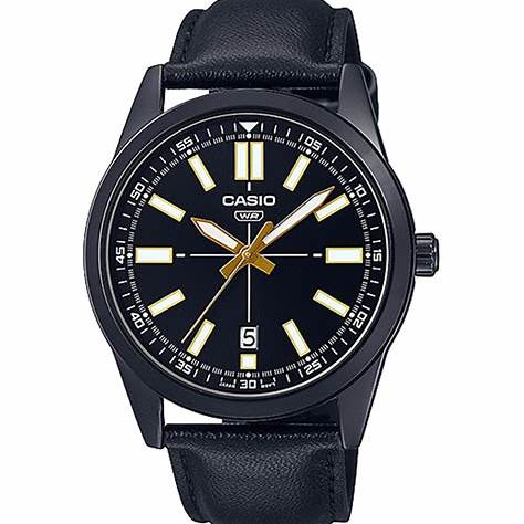 Casio MTP-VD02BL-1EUDF Men's Black Leather Watch – Black Dial