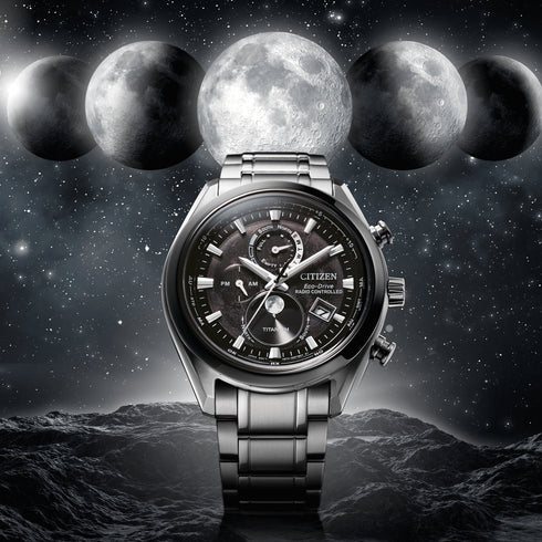 CITIZENCitizen Tsuki‑Yomi Moonphase BY1018‑80E 43mm Super Titanium Watch – Black Dial, Eco‑Drive, Radio‑ControlledWATCHESEcecile