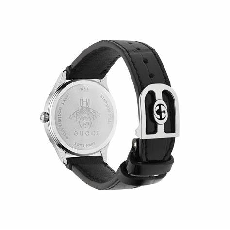 Gucci G-Timeless YA1265055 Women's Watch – Black Onyx Dial with Bee Motif, Black Leather Strap