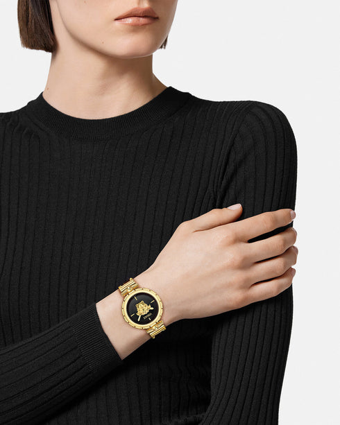 Versace Medusa Jewel VE0B00525 Women’s Watch – Black Dial, Gold Bracelet 34 mm