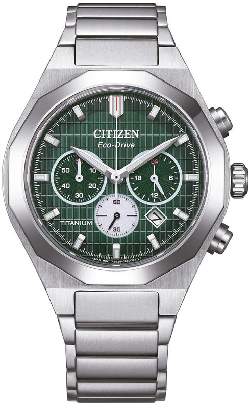 Citizen CA4691-59X Men's Green Dial Chronograph Watch with Titanium Case & Sapphire Crystal