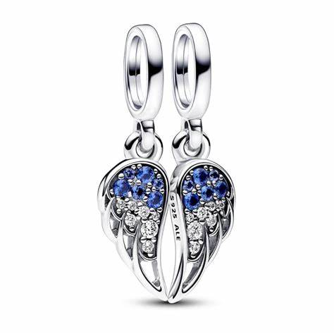 PANDORAPandora 792821C01 Sparkling Splittable Angel Wings Dangle Charm - Sterling Silver with Clear and Blue StonesBIJOUXEcecile