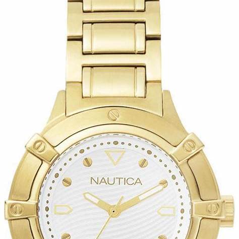 Nautica NAPCPR004 Women's Quartz Watch - White Dial, Gold-Tone Stainless Steel Bracelet