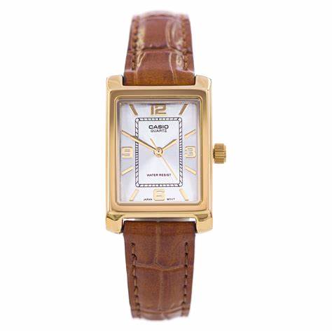 Casio LTP-1234PGL-7AEG Women's Gold-Tone Leather Strap Watch – Silver Dial