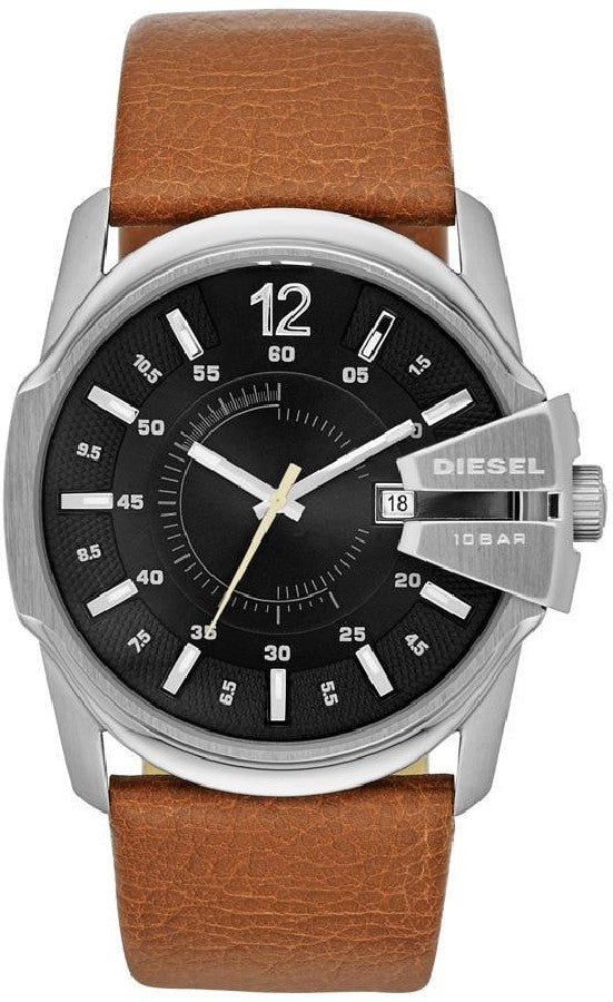 Diesel Master Chief Men's Watch - Black Dial, Stainless Steel Case, Leather Strap