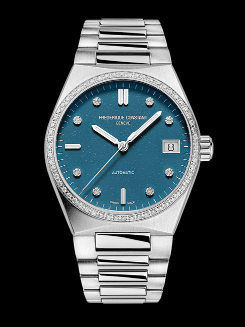 Frederique Constant Highlife Ladies Automatic Sparkling FC-303LBSD2NHD6B - Acciaio inossidabile 34 mm, lunetta con diamanti incastonati, quadrante blu