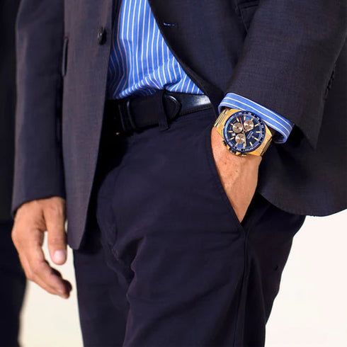 Montre chronographe Festina F20634/2 Timeless pour homme – Cadran bleu, bracelet doré