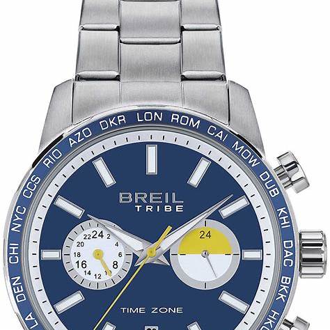 Breil Zone EW0565 Men's Dual Time Watch - 42mm Blue Dial, Stainless Steel Bracelet