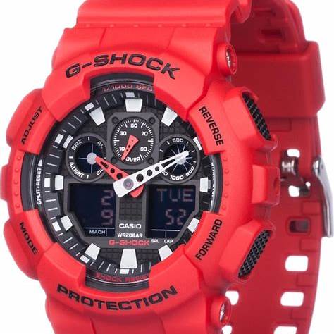 Reloj para hombre Casio G-SHOCK GA-100B-4AER analógico-digital – Correa de resina roja, resistencia al agua de 200M