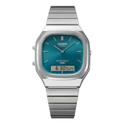Reloj analógico-digital vintage Casio AQ-240E-3AEF con esfera azul plateada