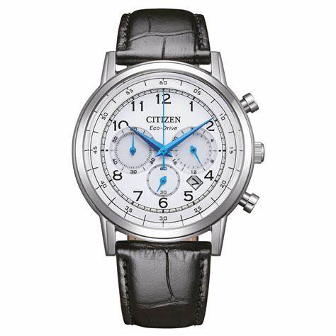 Citizen CA4630-02A Chronograph White Dial Black Leather Strap