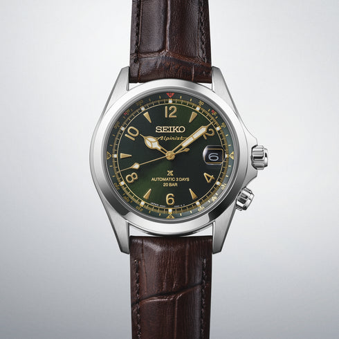 Orologio automatico da uomo Seiko SPB507J1 Prospex Alpinist - Quadrante verde, cinturino in pelle