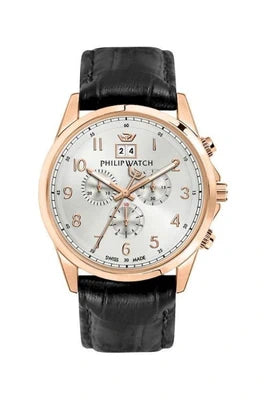 Philip Watch Capetown R8271612001 Cronografo da uomo - Cassa in PVD oro rosa, cinturino in pelle nera