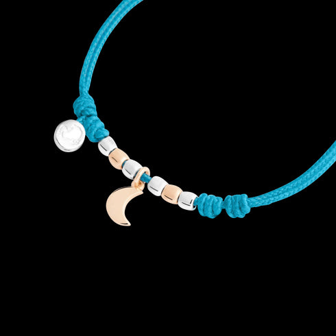 DoDo Mini Moon Bracelet DBC4006PADMOTU09A – 9K Rose Gold & 925 Sterling Silver with Azure Blue Cord
