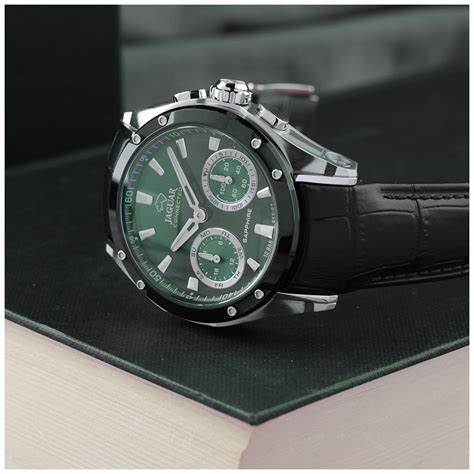 Orologio da uomo Jaguar J958/2 Hybrid Connected - Quadrante verde, cinturino in pelle nera