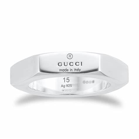 Gucci Trademark Sterlingsilber Hexagonaler Ring - Größe 6