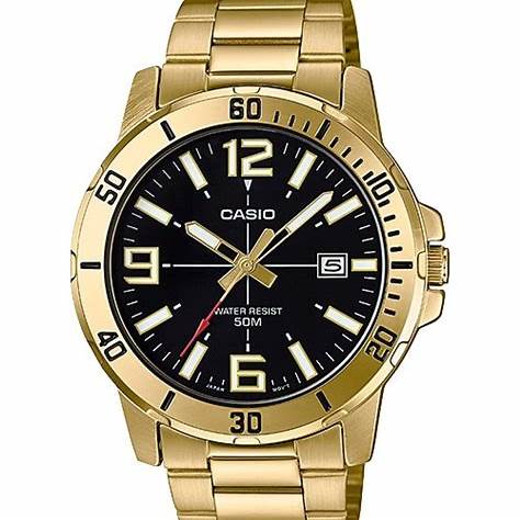 Casio MTP-VD01G-1BVUDF Men's Watch - Black Dial, Gold-Plated Stainless Steel Bracelet